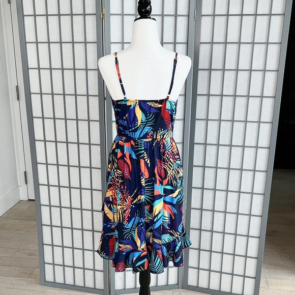 Amazon | Ruffle Wrap V Neck Floral A-Line Midi Sundress | Small | Blue Floral - Picture 4 of 12